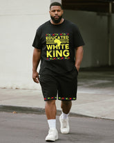 Big & Tall Men's Colorful Geometric White King Alphabet Print Round Neck Short Sleeve T-Shirt Shorts Suit